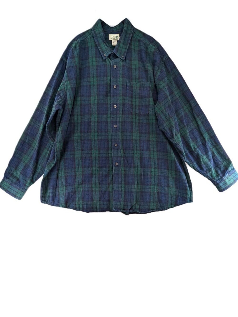 VTG LL Bean Flannel Shirt Mens Sz XXL Black Watch Plaid 100% Cotton Preppy Blue